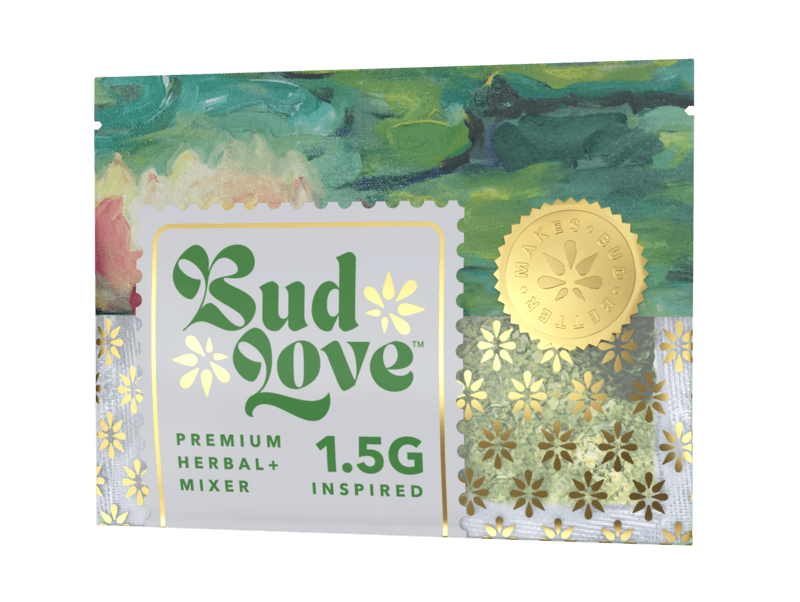 Bud Love Makes Bud Better! 1.5g resealable pouch. Blackberry Bhang flavor – pairs well with hybrid strains. Try some Premium Herbal+ Mixer today and become a Bud Lover!